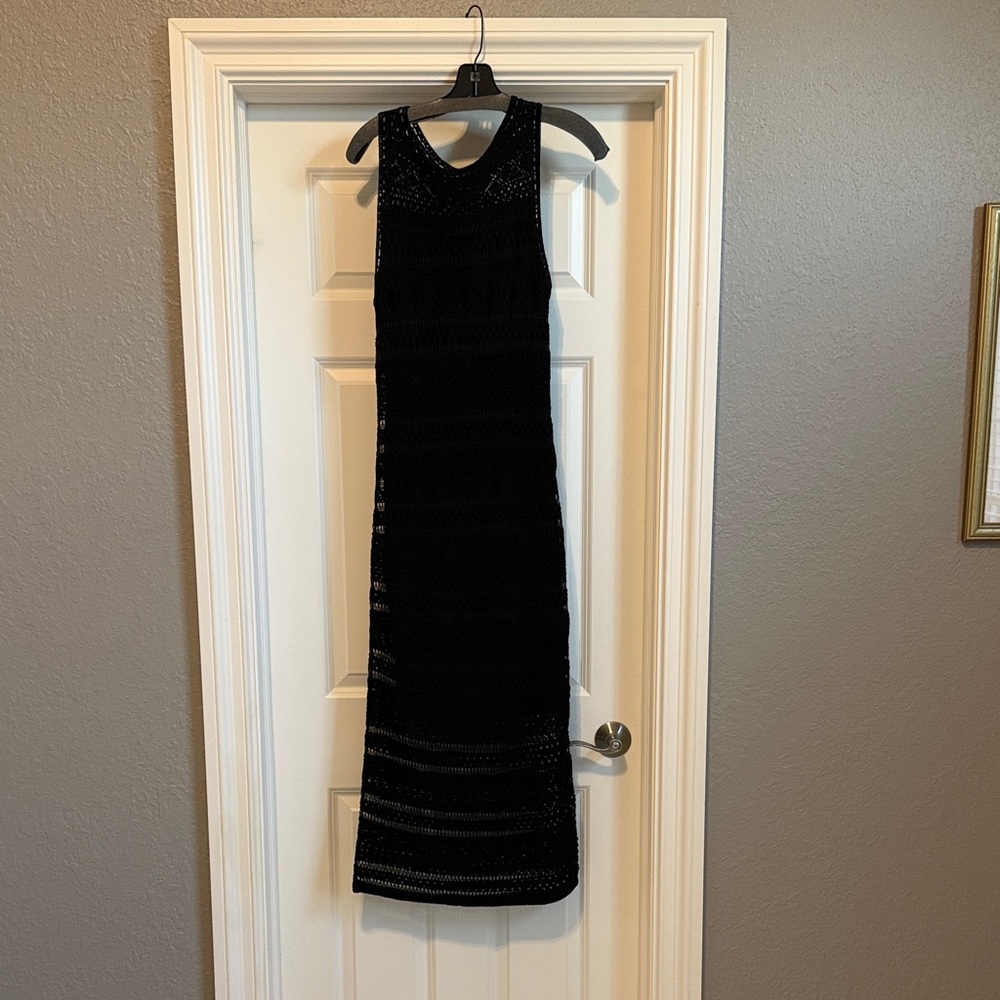 Polo by Ralph Lauren Black Sleeveless Crochet Maxi Dress